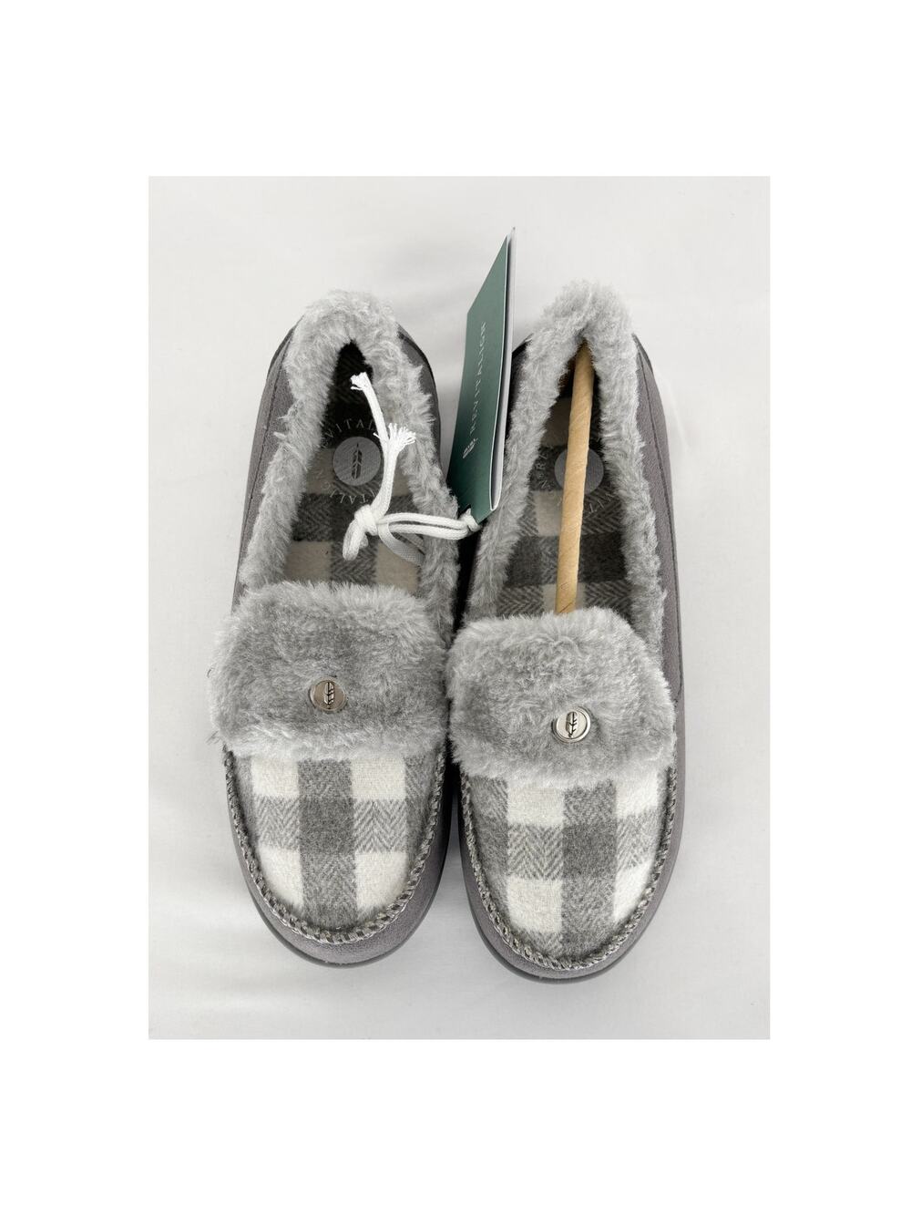 Revitalign Birch Buffalo Check Slippers House Shoes Womens Size 5 Grey New Plaid
